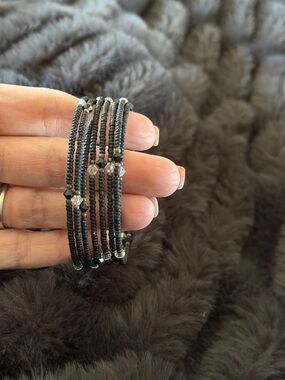 Silpada Black Multi-Strand Beaded Wrap Bracelet with Faceted Accents